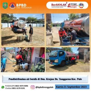 Kamis 21 September 2023. Pendistribusian Air Bersih di Rt 09 Dsn. Krajan Ds. Tanggaran Kec. Pule