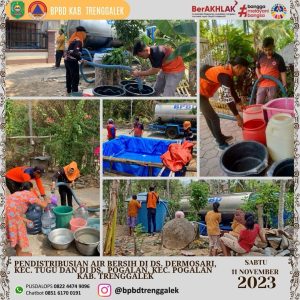 Pendistribusian air bersih di Ds. Dermosari Kec. Tugu dan Ds. PogalanKec. Pogalan. (Sabtu, 11/11/2023)