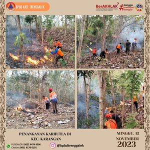 Minggu, 12 November 2023. Karhutla bersama Tim Gabungan di Gn. Sawe, RPH Karangan Petak 74G (+/- 3 Ha) dan Petak 75B (+/- 2,5 Ha), Ds. Jatiprahu, Kec. Karangan