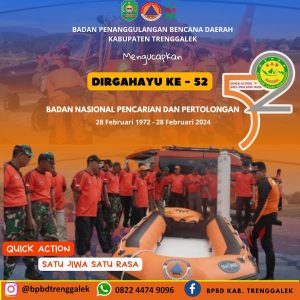 Keluarga besar BPBD Kabupaten Trenggalek mengucapkan Dirgahayu Ke – 52 Badan Pencarian Dan Pertolongan