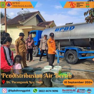 Selasa, 10 September 2024 BPBD Kab. Trenggalek mendistribusikan bantuan air ke Kecamatan Tugu, Kecamatan Trenggalek dan Kecamatan Pogalan