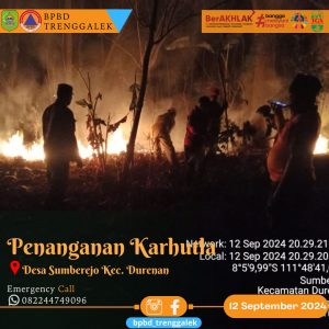 Kamis, 12 September 2024 pukul 18.15 WIB terjadi Kebakaran Lahan milik warga di RT. 02 RW. 01 Ds. Gador Kec. Durenan