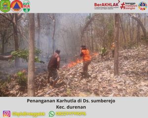 Senin, 16 September 2024 Telah terjadi kebakaran hutan dan lahan di Ds. Sumberejo Kec. Durenan