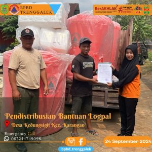 Selasa, 24 September 2024 Badan Penanggulangan Bencana Daerah Kabupaten Trenggalek melakukan penyaluran logpal untuk warga terdampak kekeringan
