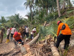 Selasa, 24 September 2024 BPBD Kabupaten Trenggalek meninjau lokasi dan melaksanakan kerja bakti membersihkan sisa sisa material rumah warga terdampak Angin Puting Beliung