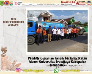 Rabu, 9 Oktober 2024 BPBD Kab. Trenggalek bersama Ikatan Alumni Universitas Brawijaya Kabupaten Trenggalek mendistribusikan bantuan air bersih