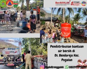 Senin, 14 Oktober 2024 BPBD Kab. Trenggalek mendistribusikan bantuan air bersih ke Ds. Sumberdadi Kec. Trenggalek, Ds. Bendorejo Kec. Pogalan, Ds. Pucanganak Kec. Tugu, dan Ds. Winong Kec. Tugu