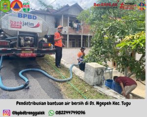 Jumat, 18 Oktober 2024 BPBD Kab. Trenggalek mendistribusikan bantuan air bersih ke Ds. Duren Kec. Tugu, Ds. Jatiprahu Kec. Karangan, Ds. Watulimo Kec. Watulimo dan Ds. Sambirejo Kec. Trenggalek
