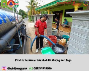Jumat, 25 Oktober 2024 BPBD Kab. Trenggalek mendistribusikan bantuan air bersih untuk warga yang terdampak kekeringan di Ds. Ngentrong Kec. karangan, Ds. Wonoanti Kec. Gandusari, Kel. tamanan Kec. Trenggalek, Ds. Winong dan Ds. Pucanganak Kec. Tugu