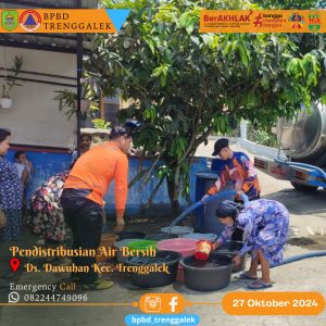 Minggu, 27 Oktober 2024 BPBD Kab. Trenggalek mendistribusikan bantuan air bersih untuk warga Kec. Trenggalek