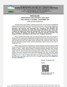 Press Release Kewaspadaan cuaca ekstrem di wilayah Jawa Timur, tanggal 31 Oktober – 06 November 2024